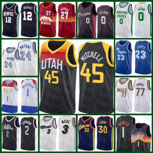 

donovan 45 mitchell utah jazz new 2020 2021 new basketball jersey jayson 0 tatum ja 12 morant collin 2 sexton james 13 harden, Black;red