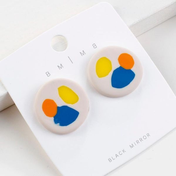 

aensoa unique design handmade round drop dangle earrings polymer clay geometric statement earring party jewelry for women girl1, Silver
