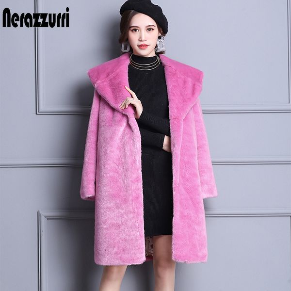 

nerazzurri faux mink fur coat plus size 4xl 5xl 6xl 7xl long sleeve fashion elegant female winter outwear fluffy fake fur jacket 201104, Black