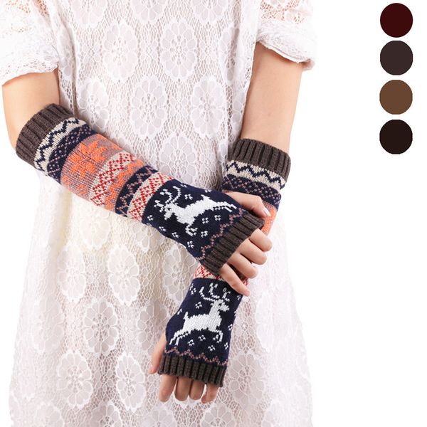 

long reindeer mujer winter patchwork warm fingerless gloves gofuly