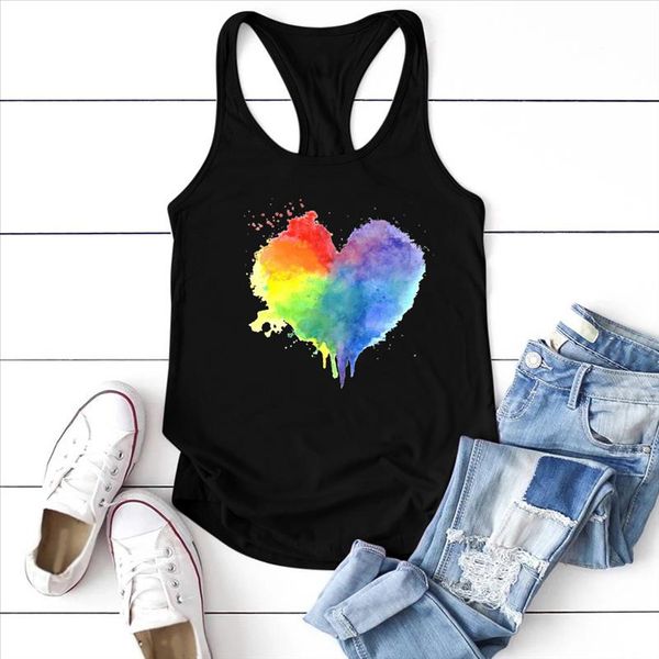 

multicolored heart printing tank women sleeveless 2020 summer vest female harajuku round neck tank aesthetic camisetas, White