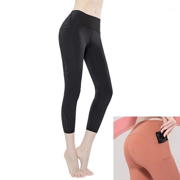 

yoga outfits sports pants for ladies breathable high elastic fitness tights hollow out middle waist running workout leggings with pocket1, White;red