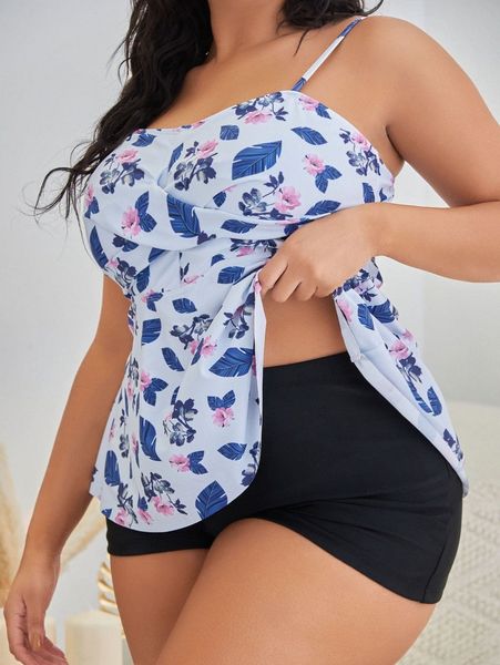 

plus plant print shorts bikini swimsuit c0q4#, Black