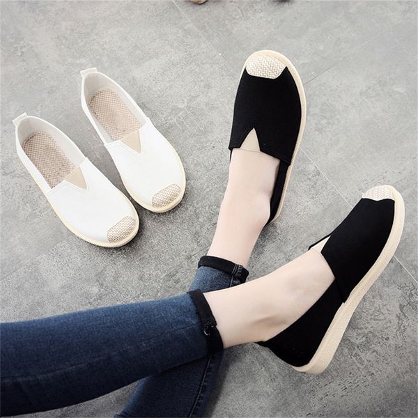

old beijing style fabric shoes soft flat bottom schoolgirl canvas shoes small white shoes lazy flats lj200820, Black