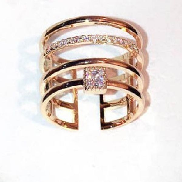 

new trendy diamond zirconia geometric rings fashion luxury designer open ring for women girls adjustable rose gold, Silver