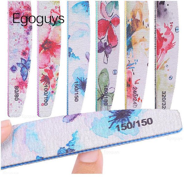 

1pc colorful printed flower nail file moon sandpaper polishing stick grinding block nail art emery board buffer manicu qylvci