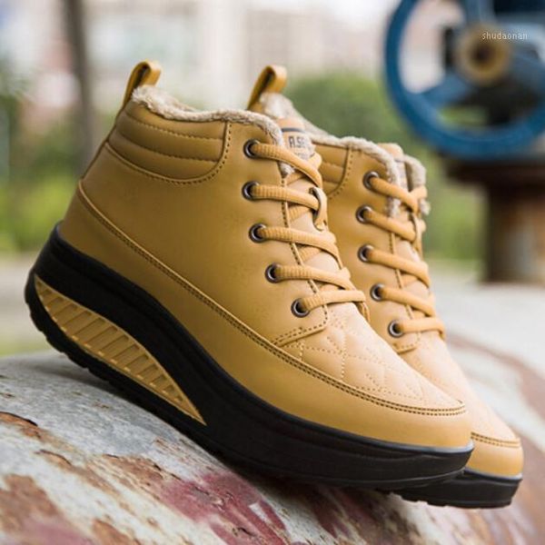 

boots brand 2021 women winter shoes wedge heel elevated high-casual fashion platform warm swing ankle snow boots1, Black