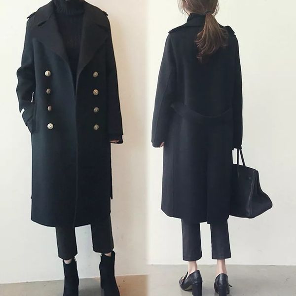

2hong kong fashion brand plus size winter women's warm woolen coat, Black