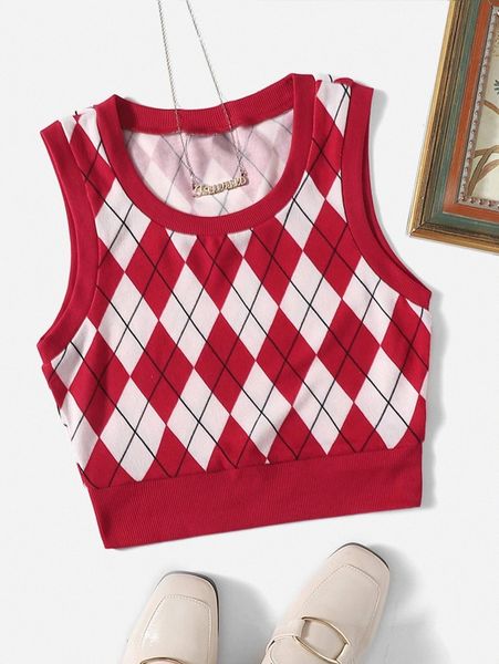 

argyle pattern tank j2db#, White