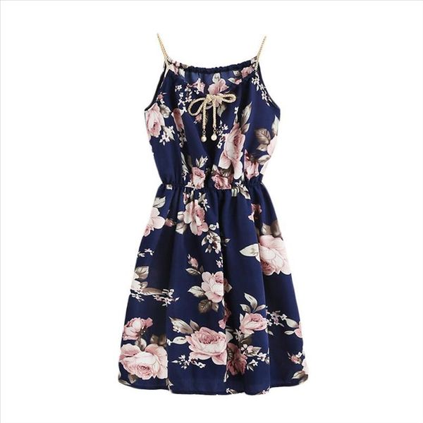 

women dresses summer 2020 v neck floral new women flower print faux pearl braided rope spaghetti strap a line mini dress, Black;gray