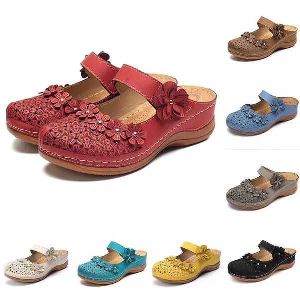 

2020 large flat bottomed round head flower wedge heel women's sandals, Black