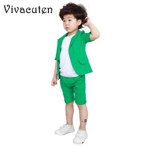 

clothing sets fashion boys formal suits summer 2pcs cotton short sleeve blazer pants children kids wedding birthday dress f191, White
