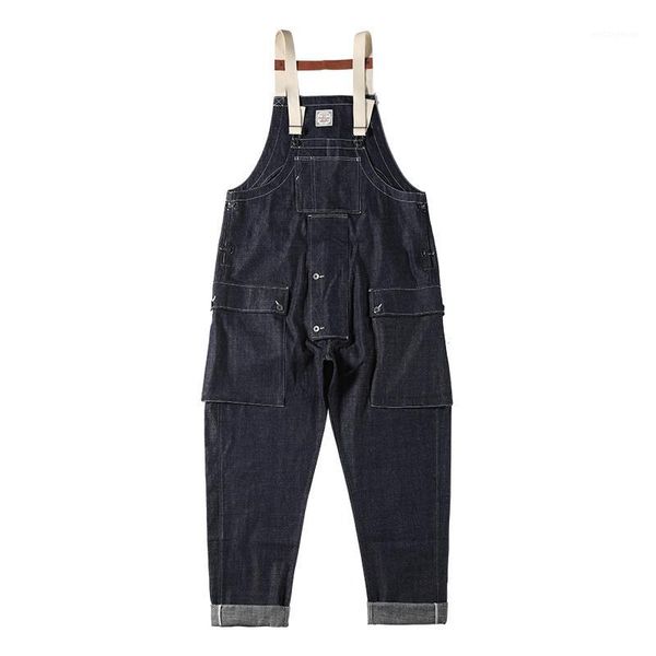 

red naval dungaree army vintage style 12oz denim men overalls loose fit1, Black