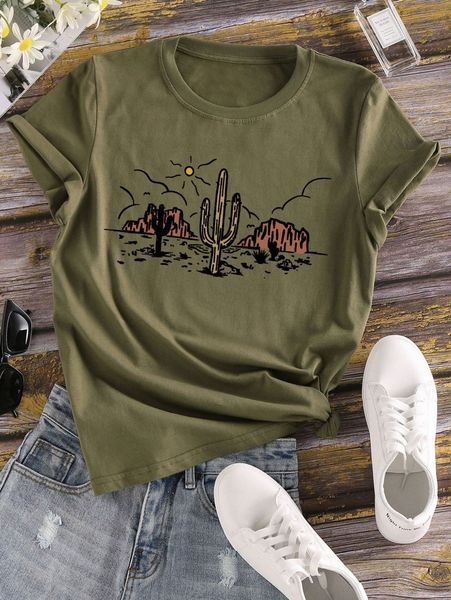 

cactus print short sleeve tee v2vx#, White