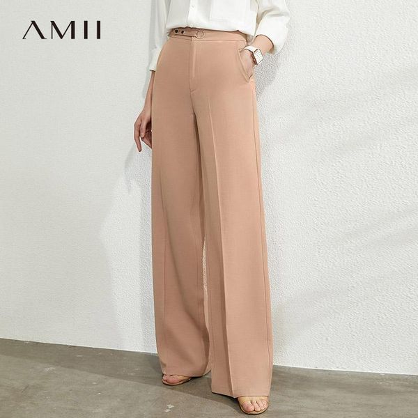

amii minimalism spring summer solid high waist wide leg women's pant women loose fashion causal long pants 120402391, Black;white