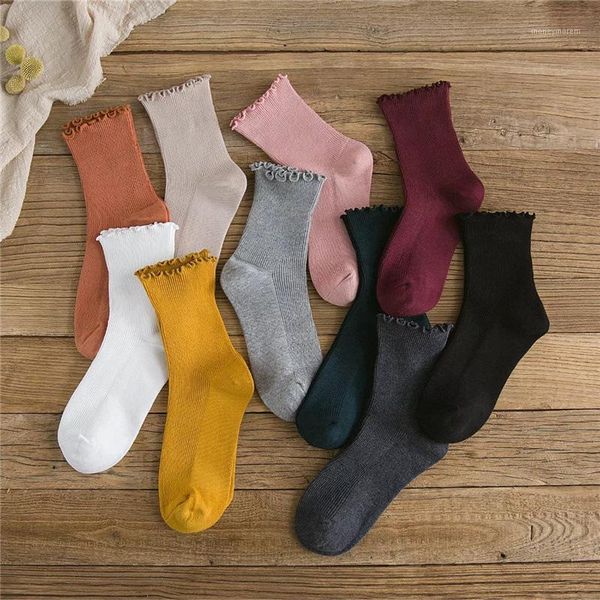 

socks & hosiery women's solid color kwaii korean style woman fashion spring and anutumn cotton color1, Black;white