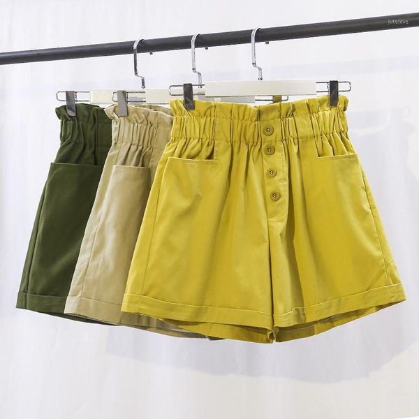 

2020 women spring fashion elasticated high waist breasted shorts loose thin wide leg vestidos verao women's summer shorts f20101, White;black