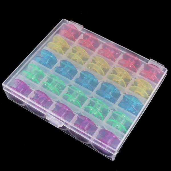 

25pcs/set empty bobbins sewing machine spools clear plastic and case storage box sewing machine tools accessories 7651, Black