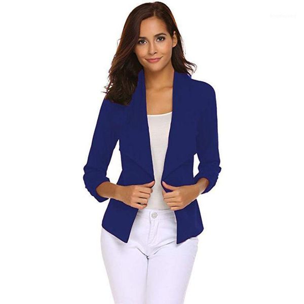

2020 new fashion women blazer concise business slim fit lapel solid color long sleeve blazers1, White;black