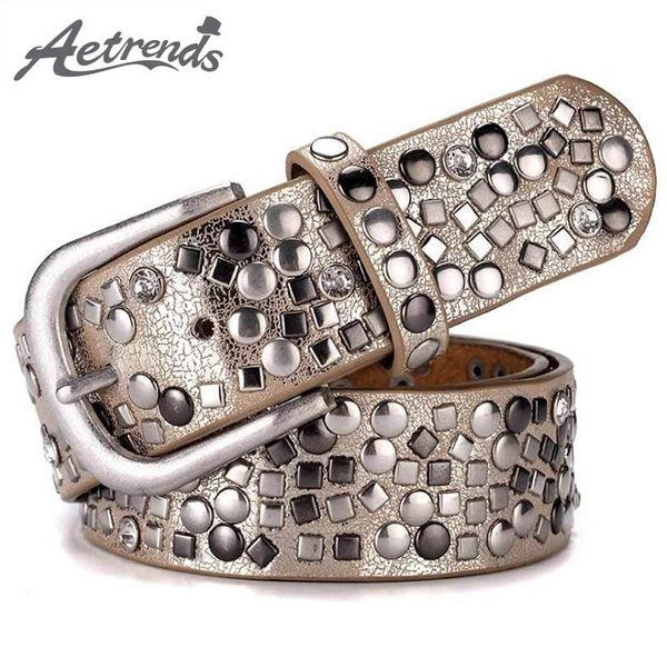 

aetrends] rivet rhinestone decoration leather belt women vintage punk style waist strap belts for jeans pants d-0074, Black;brown
