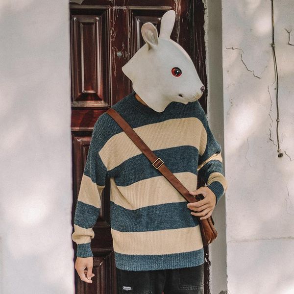 

men's sweaters japanese fashion man casual loose pullover winter long sleeve vintage pull hiver clothing db60my, White;black