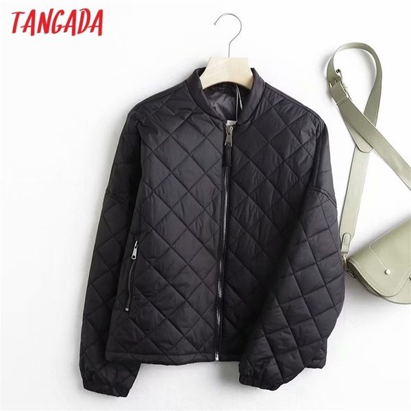 

tangada women solid oversize thin parkas cotton jacket long sleeve female black padded overcoat 4c86 201210, Black;brown