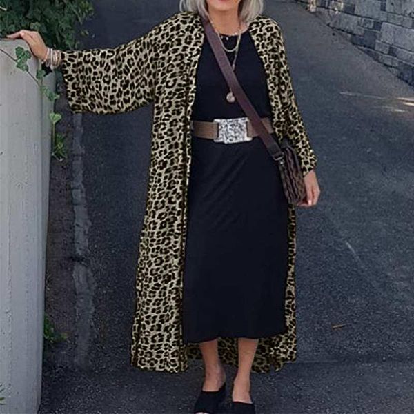 

5xl celmia women autumn vintage kimono cardigan long shirts leopard print blouse long sleeve casual cover up plus size, White