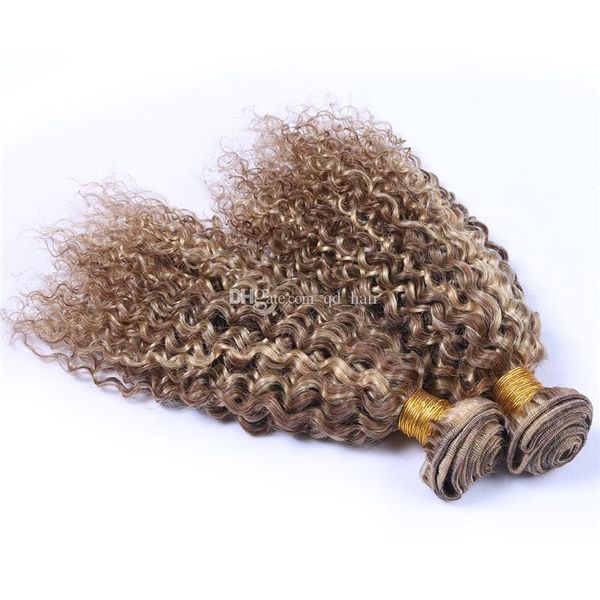 

new product mix piano color hair bundles 3pcs midium brown and blonde two tone hair weft #8 #613 deep curly hair extensions, Black