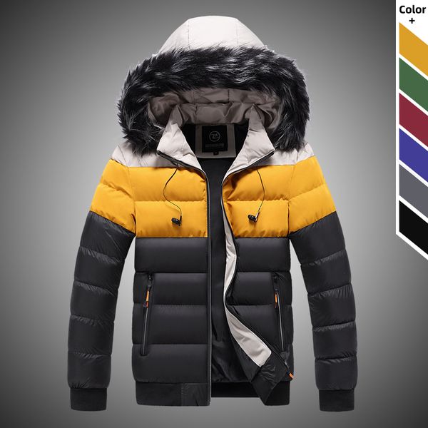 

fashion men hooded fur collar parkas 2020 winter men's thick warm parkas jackets male cotton thermal outdoor windproof outerwear c1201, Black;brown