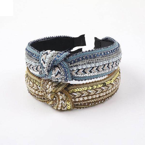 

cross knotted headband women wide side headwrap pearls sequins fashion head hoop temperament turban headwear hair accessories q bbyzbw