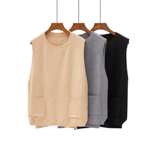 

women vest sweater 2021 fashion knitted sweater loose vintage female waistcoat chic oversize women clothes outfit1, Black;white
