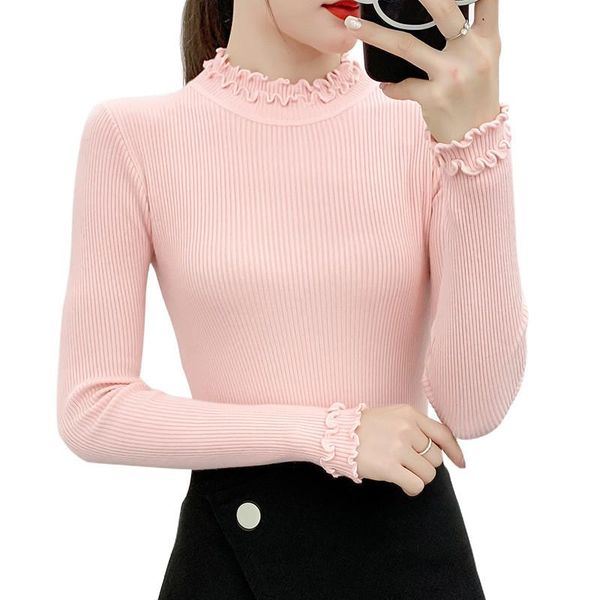 

women's sweaters autumn and winter sweater bottoming shirt all match self cultivation hedging half high neck long sleeved sweaterc395, White;black
