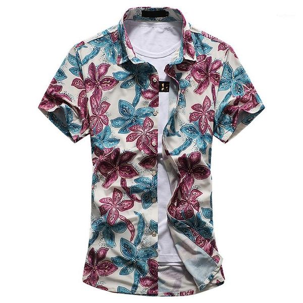

men's casual shirts mens hawaiian floral shirt 2021 summer fashion luxury stretch mercerized cotton short-sleeved bronzing1, White;black