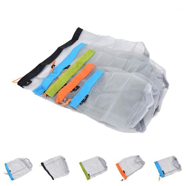 

1pcs portable tavel mesh stuff sack drawstring storage bag camping sports ultralight outdoor camping travel kit equipment 5 size1