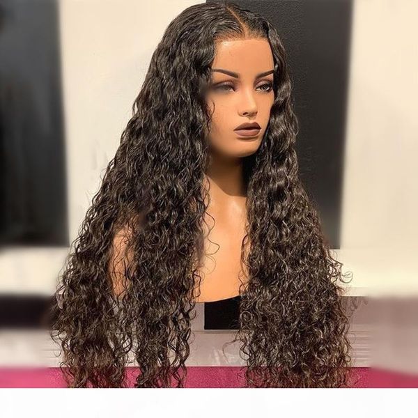 

30 inch water wave lace closure wig transparent human hair wigs 150% density wet and wavy 4*4 lace closure wig for black women, Black;brown