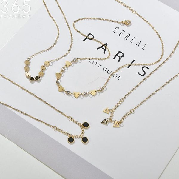 

2021 new fashion design gold color stainless steel necklace hearts rounds triangle single chain for women jewelry gifts, Silver