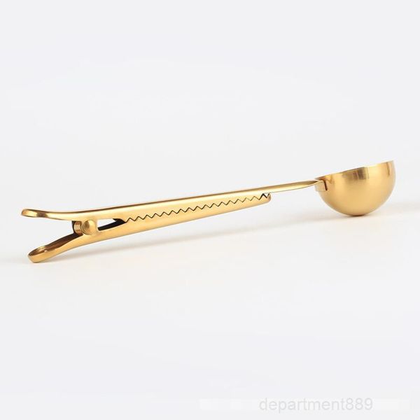 

gold stainless steel scoop multifunctional bag sealing clip ground coffee spoon drinkware tools factory wholesale owd2471
