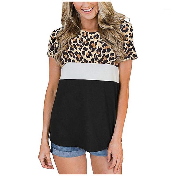 

tshirt women leopard print patchwork short sleeves o-neck shirts camiseta mujer women harajuku t shirt haut femme 20201, White