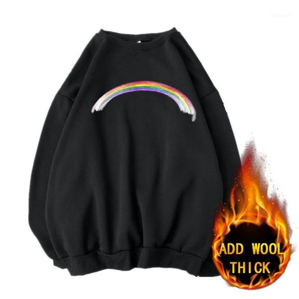 

new winter sweatshirts plush harajuku minimalist solid color design style pullover with warmth loose fit print [rainbow pattern]1, White;black