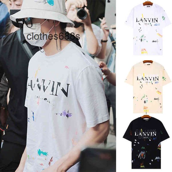 

designer men's sweaters gallerydept t shirt branded glitter pink letter hand painted graffiti splash ink short sleeve shirts for men an, White;black
