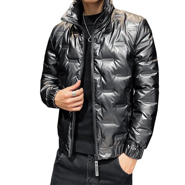 

стенд воротник мужчины сплошной цвет куртки куртка зимняя куртка мужчины parkas manteau homme мода теплый хлопковая одежда, Black