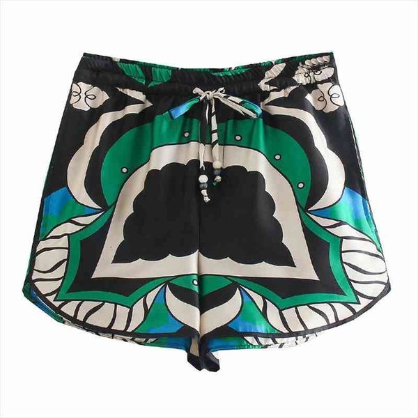 

chic green printed summer casual beach female loose shorts lightweight drawstring elastic high waist women shorts, White;black