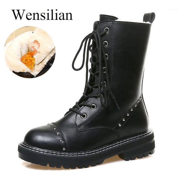 

boots winter women female mid calf fashion rivet pu leather shoes zipper comfortable botas de mujer mujer1, Black