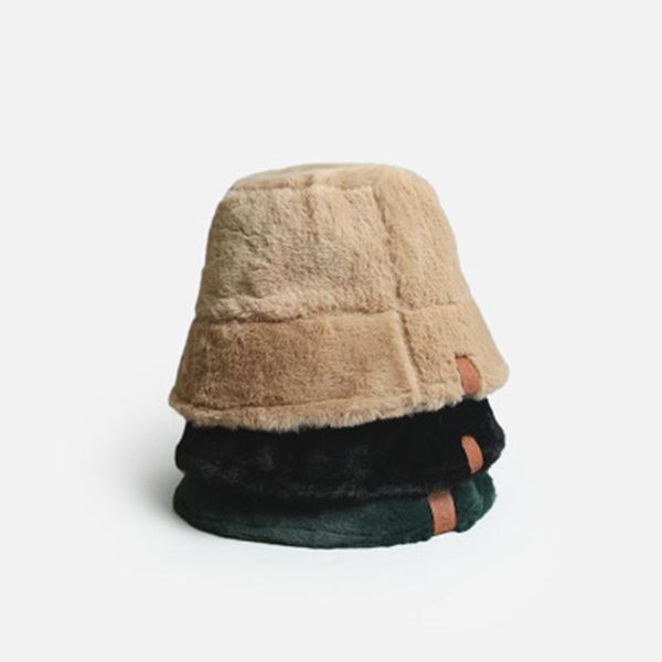 

outdoor winter warm bucket hat women elegant faux fur plush soft fishman cap all matched lady foldable windproof flat hats, Blue;gray