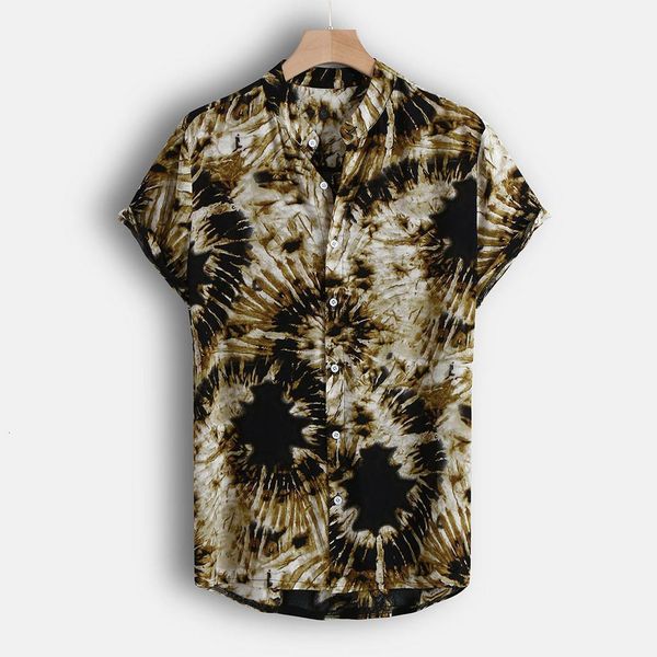 

men shirt streetwear shirt hawaiian shirt multi color lump chest pocket short sleeve round hem loose blouse, White;black