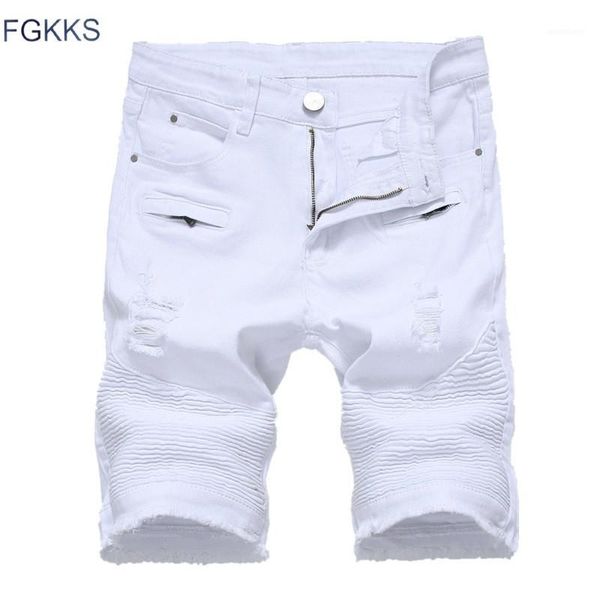 

fgkks mens denim shorts 2019 summer new men fashion casual beach denim shorts skinny distressed white hole male1, Blue