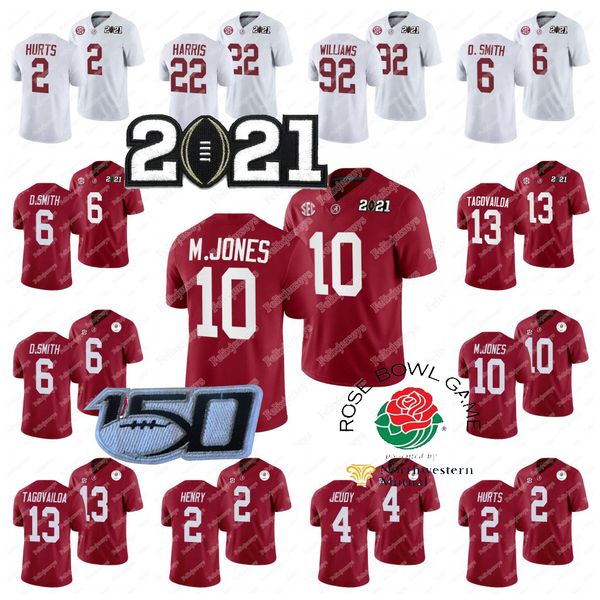 

alabama crimson tide 2021 rose bowl champions jersey devonta smith m.jones tua tagovailoa quinnen williams bryce young najee harris jeudy, Black