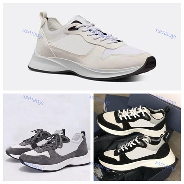 

25 oblique runner sneaker men platform shoes designers black white suede leather trainers mesh lace-up casual shoes no box