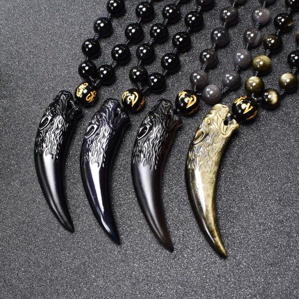

boeecjr black obsidian spike scike cellacependant мода ювелирные изделия энергия натуральное камень ожерелье для мужчин или женщин, Silver