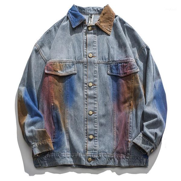 

new high street stylish penhui printing men's denim jackets hip hop seasons casual individuality outerwear coats1, Black;brown